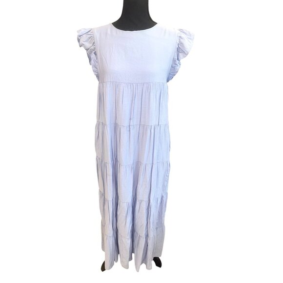 Vici X Destiny Powder Blue Tiered Maxi Dress Ruffle Sleeves Tie-Back M Cottage - Picture 2 of 12